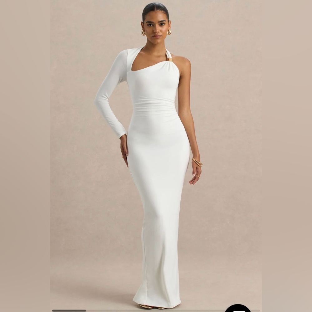 NWT Club L London White One-Shoulder Maxi Dress